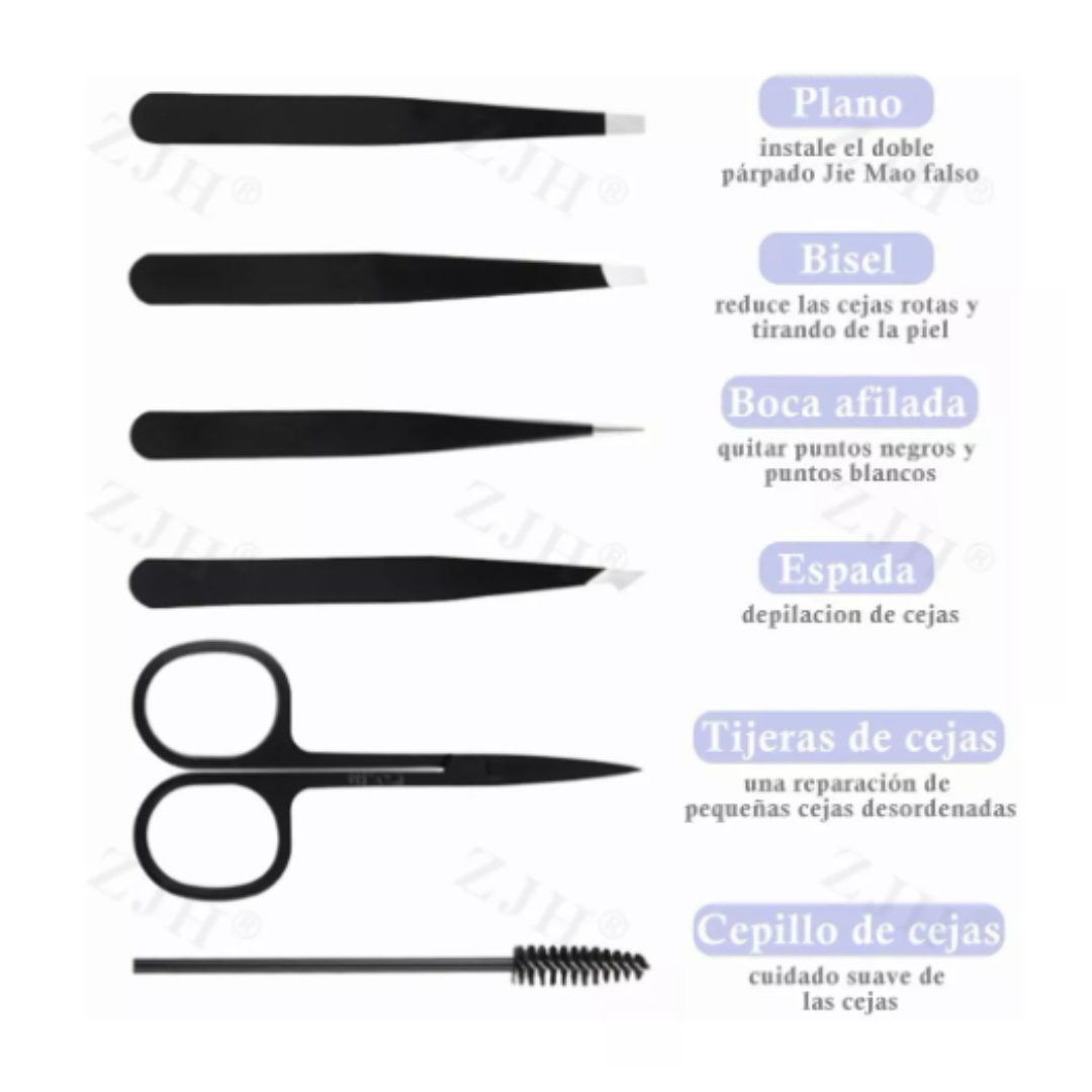 Set 6 pinzas antiestáticas para cejas